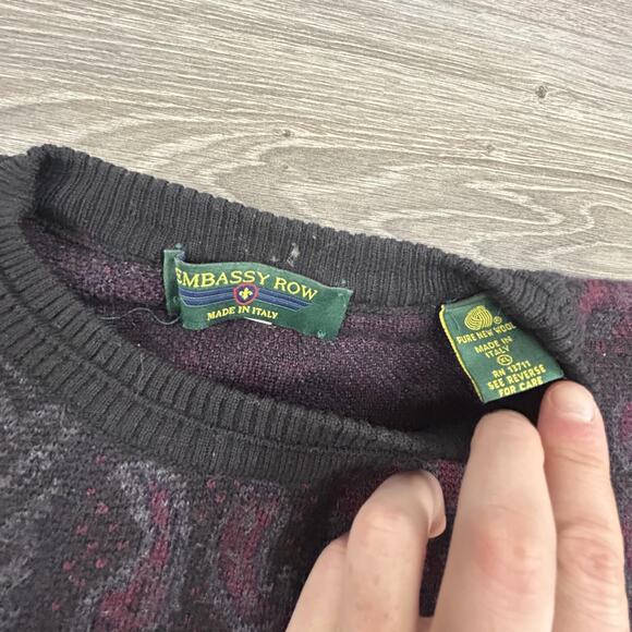 Vintage Embassy Row Sweater Mens Large Made In Italy Wool Abstract Pattern 90s - Picture 3 of 5